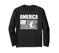 Patriotic Eagle Bandiera Americana Graphic Independence Day Maglia a Manica