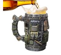 Patriotic Engraved Design: Cool coffee mugs feature a soldier theme texture