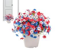 Patriotic Floral Decor - Red White and Blue Flowers, UV-Resistant Artificial Independence Day Plants, Memorial Day Garden Arrangement, Fourth of July Porch Display, Americana Faux Greenery for Home
