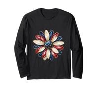 Patriotic Flower USA Floral American 4 luglio Indipendenza Maglia a Manica