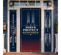 Patriotic Hero First Responder Silhouettes Front Door Cover Set 3 pezzi | Tema tributo patriottico, set di striscioni per portico, decorazione commemorativa dignitosa, ricordo dell'eroe