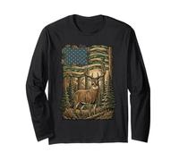 Patriotic Hunting Camo Flag Whitetail Buck Deer Hunter Maglia a Manica
