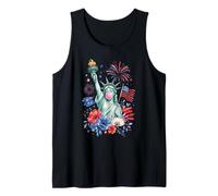 Patriotic Lady Liberty Bubble Gum American Flag Art Tee Canotta