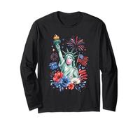 Patriotic Lady Liberty Bubble Gum American Flag Art Tee Maglia a Manica