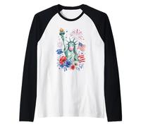 Patriotic Lady Liberty Bubble Gum American Flag Art Tee Maglia con Maniche Raglan