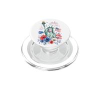 Patriotic Lady Liberty Bubble Gum American Flag Art Tee PopSockets PopGrip per MagSafe