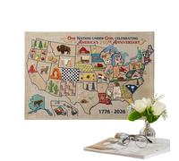 Patriotic Map Kit, Diy Embroidery Set, 8.8 Inches Needlework Hoop with Us Pattern, Cotton Canvas Stitching Pack, Artistic Ornament with Vintage Style, Commemorative Craft for Veterans and Family