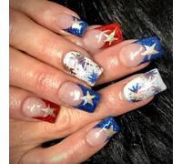 Patriotic Press On Nails False Indipendence Day Gues Square False 4 Luglio Decors Artificiale Falso Chiodo