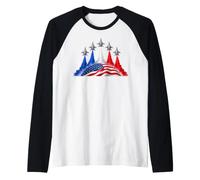 Patriotic Red White Blue USA Flag Fighter Jets 4th of July Maglia con Maniche Raglan