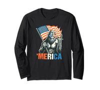 Patriotic Sasquatch with Flag Funny ‘Merica Design for Free Maglia a Manica