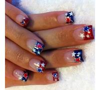 Patriotic Short Square False Nails French Tip Press on Full Covers Fake Independence Day Glues on Glues on Glues on