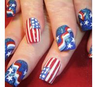 Patriotic Short Square False Nails French Tip Press on Full Covers Fake Independence Day Glues on Independence Day Independence Day French Tip Press on