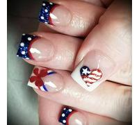 Patriotic Short Square False Nails Punta Francese Pressa Unghie Copri Pieni Coperture Finte Nails Indipendence Day Glies On Nails Independence Day Tip On