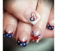 Patriotic Short Square False Nails Punta Francese Pressa Unghie Copri Pieni Coperture Finte Nails Indipendence Day Glies On Nails Independence Day Tip On