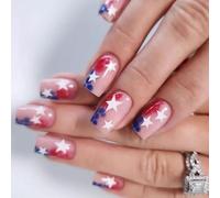Patriotic Short Square False Nails Tip On Full Covers False Independence Day Glies Un Chiodo Falso Artificiale