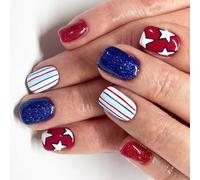 Patriotic Short Square False Nails Tip On Full Covers False Independence Day Glies Un Chiodo Falso Artificiale
