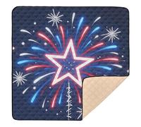 Patriotic Star Fireworks Emblema morbido tappetino da gioco imbottito per interni ed esterni, 1 pezzo, per bambini, bambini, neonati, 127 x 127 cm