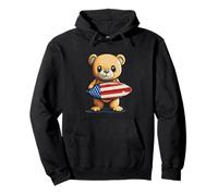 Patriotic Teddy Bear Surf in stile con bandiera americana Felpa con Cappuccio