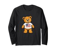 Patriotic Teddy Bear USA Flag Illustration Graphic Cartoon Maglia a Manica