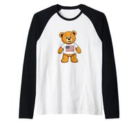Patriotic Teddy Bear USA Flag Illustration Graphic Cartoon Maglia con Maniche Raglan