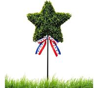 Patriotic Topiary, Weather Resistant Star Shaped Plant Stakes, Artificial Rattan Tree Decor For Independence Day Summer Holiday Courtyard Garden Yard Patio Lawn Porch Outdoor Home Decoration Use