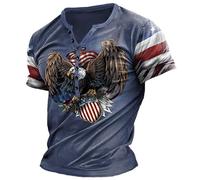 Patriotic USA Eagle T-Shirt da Uomo con Stampa 3D Camicia Henley invecchiata Manica Corta Casual con Scollo a V Camicia con Bottoni Top di Base