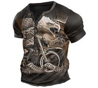 Patriotic USA Eagle T-Shirt da Uomo con Stampa 3D Camicia Henley invecchiata Manica Corta Casual con Scollo a V Camicia con Bottoni Top di Base
