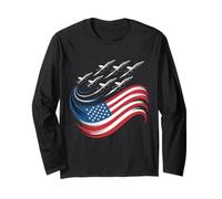 Patriotic USA Flag Fighter Jets Boys 4 luglio Maglia a Manica
