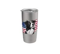 Patriotic USA Flag July 4th Independence Border Collie Lover Bicchiere termico in acciaio inox doppia parete