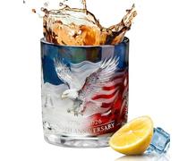 Patriotic Whiskey Glass, Eagle Liquor Cup, Wide Base Drinkware with America 250th Engraved Design Detail, Premium Crystal Bar, Vintage Style Tumbler with Bold Finish, Spirit Glass for Party Use