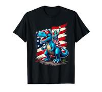 Patriottico Bandiera Americana Lady Liberty Equitazione T-Rex Maglietta
