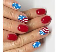 Patriottico Breve Piazza Unghie Finte Francese Tip Press On Nails Full Covers Fake Indipendence Day Colle Su Artificiale Unghie Finte