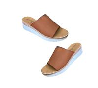 Patrizia Azzi Sandali estivi zeppa, suola antiscivolo e plantare in memory, Fascia larga slip-on Made in Italy (Cuoio, Sistema Taglie Calzature EU, Adulto, Donna, Numero, Media, 38)