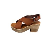 Patrizia Azzi Sandalo Ciabatta Zatterone Donna Alto cm 8 + Plateau sottopiede in Vera Pelle Memory Made in ITALY (Cuoio, numeric_38)