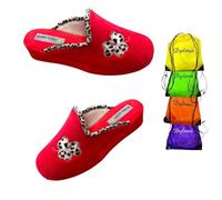 Patrizia Azzi Set Pantofole Donna inverno in tessuto tacco foderato con sacca porta scarpe pratica pluriutilizzo (Rosso, 40)