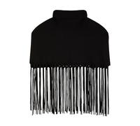 Patrizia Pepe - Poncho in maglia cropped con etichetta logo e frange - - Accessories - Donna - Nero - ONE SIZE