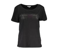 Patrizia Pepe - T-shirt a Maniche Corte con Scollo Ampio- Dettagli a Contrasto e Logo - - Tops - Donna - Nero - S