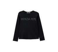 Patrizia Pepe T-shirt manica lunga con logo strass nero YL