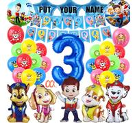 Patrol, decorazione per compleanno, 3 anni, per 3 anni, per feste di compleanno, 3 anni, per bambini, per il compleanno dei bambini, con palloncini in pellicola, decorazione per torte (numero 3)
