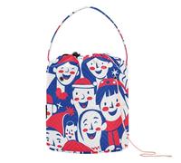 Pattern of People Happy Face - Borsa porta filati rossa e blu con fori per utensili da lavoro a maglia, accessorio per filati