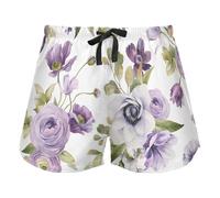 Pattern Violet Flowers Fresh Foliage Womens Lounge Shorts Pajama Bottoms Running Exercise Elastic Waist Drawstring,M