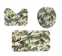 Pattern With Exotic Trees And Animals Copriwater Set 3 Pezzi, Tappetino Da Bagno Antiscivolo Zerbino Per Servizi Igienici La Casa