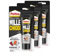 Pattex Millechiodi Crystal Adesivo Sigillante Trasparente Multimateriale con Tecnologia Flextec Colla per Vetri e Specchi - 3 Flaconi da 90g