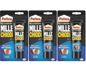 Pattex Millechiodi Esterni & Interni, adesivo extra forte per montaggi esterni, adesivo resistente per legno, ceramica, metallo, con presa immediata, 1x100g blister (Confezione da 3)