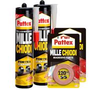 Pattex Millechiodi Forte e Rapido Colla di Montaggio a Presa Immediata con Applicatore - 2 Flaconi da 400g + Pattex Millechiodi Biadesivo Forte Nastro di Montaggio Permanente 1,5m x 19mm - 2 Rotoli