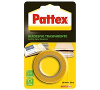 Pattex Biadesivo Trasparente Universale, Basso Spessore, Eccellente Adesione su Carta, Cartone, Legno, Plastica, Materiali Flessibili e su Tutte le Superfici Lisce, Per Foto e Album, 15mmx10m