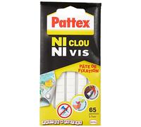 Pattex Ni Chiodo Ni - Viti per pasta di fissaggio, pastiglie adesive riposizionabili bianche facili da rimuovere, pasta adesiva pre-tagliata per carta, poster, decorazione leggera, 65 pastiglie