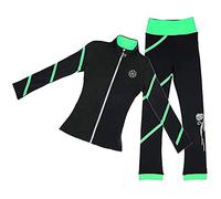 Pattinaggio di figura Spirale Giacca Pantaloni Pantaloni in pile Pantaloni neri per le donne, Verde, 10-12 Years