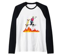 Pattinatore di Skateboard saltando sopra Il Fuoco Maglia con Maniche Raglan