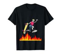 Pattinatore di Skateboard saltando sopra Il Fuoco Maglietta